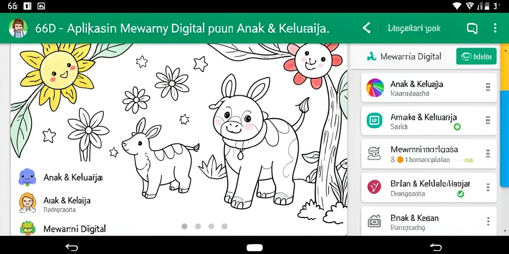 Antarmuka aplikasi 66D untuk mewarnai dengan fitur interaktif.