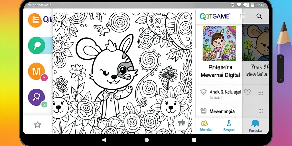 Tampilan antarmuka QTGAME saat mewarnai gambar digital.